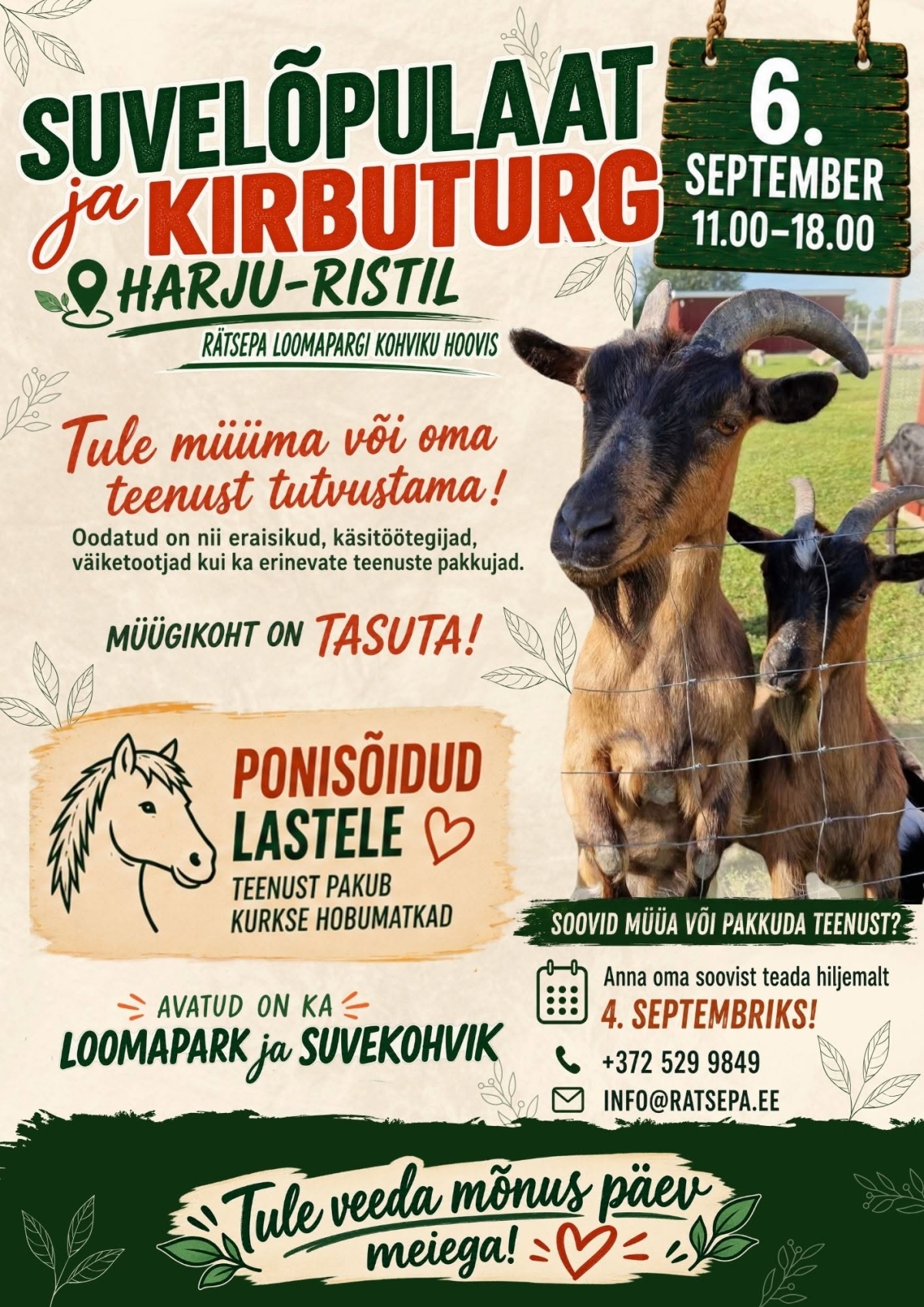 Rätsepa turismitalu 6. septembri suvelõpulaat ja kirbuturg plakat